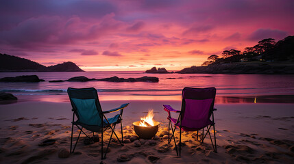 Tranquil Beach Escape at Dusk Beauty in Nature, Coastal Getaway with Evening Sunset