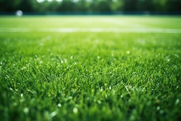 Naklejka premium Soccer field lines close up view of stadium grass pitch