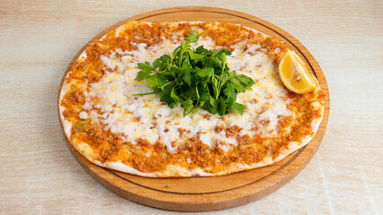 Cheese lahmacun top view isolated