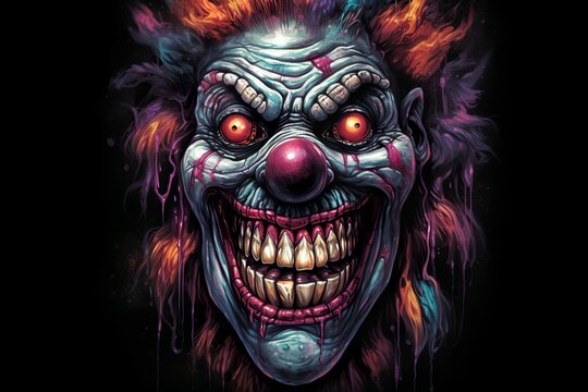 Breathtaking bright colors t-shirt design Portrait of a scary clown