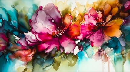 Background of hand painted picture in alcohol ink. Generative AI