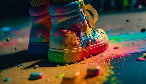 Shoes in paint close up. Generative AI