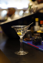 cocktail with alcohol on bar counter