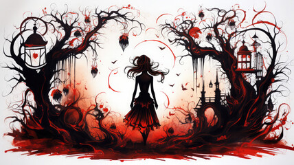 Eerie Halloween Scene in Brown and Red Tones