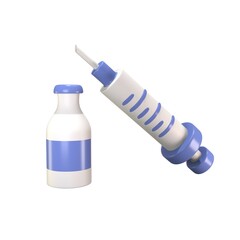 Dynamic 3D medical syringe and vaccine bottle icon in blue, symbolizing healthcare ideals. A clean and minimalistic 3D representation of a medical syringe.