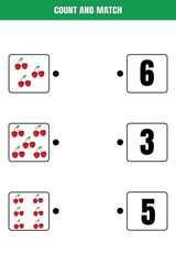 Count and match. Educational math game for kids. Printable worksheet design for preschool or elementary kids.