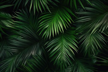 A close-up perspective showcasing a background of vibrant green leaves - obrazy, fototapety, plakaty