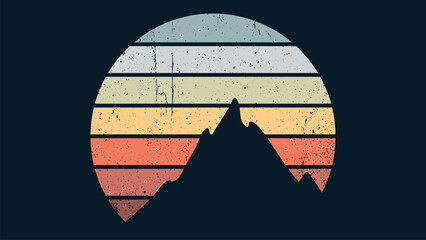 Sun 80s in retro style. Retro sunset collection. Retrowave striped circles with forest and trees