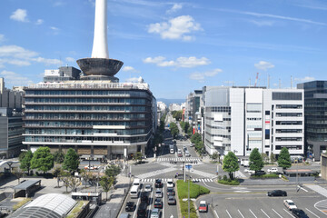 Fototapeta premium Cityscape in front of Kyoto Station, Japan