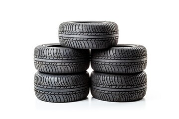 Fototapeta na wymiar Car tires positioned on a white background.