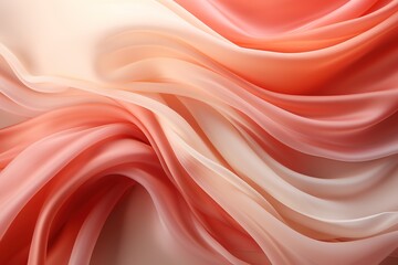 Abstract background with smooth wavy silk or satin texture in coral, salmon or peach pink colors