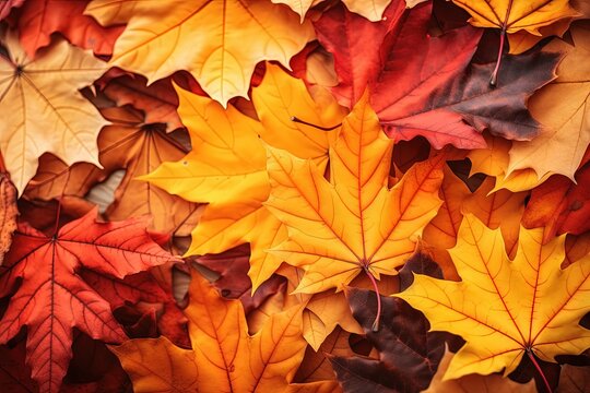 Colorful outdoor background of fallen autumn leaves ideal for seasonal use with room for text