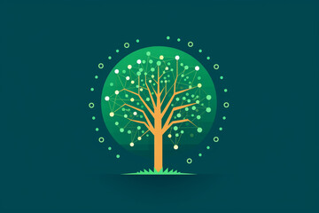 ESG icon concept with small tree for environmental, social, and governance in sustainable and ethical business on the Network connection on a green background