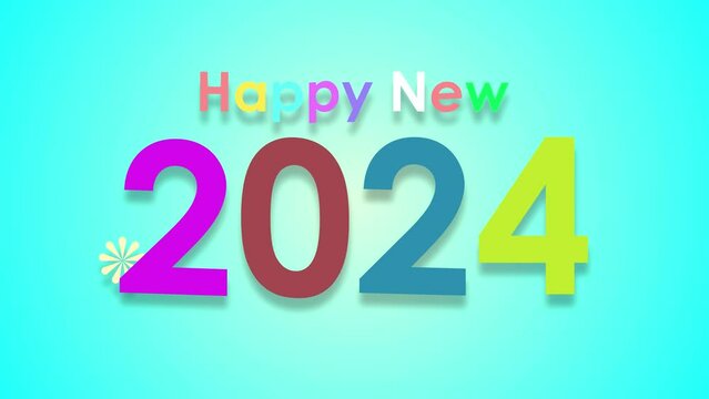 happy new year 2024 lettering text animation happy celebration animation happy new year 2024 fireworks sparkling lettering text colorful rainbow