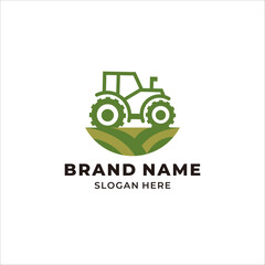 Fototapeta premium heavy equipment vehicle tractor farming logo vector illustration 