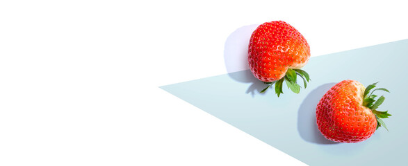 Fresh red strawberries overhead view - flat lay