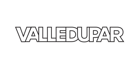 Valledupar in the Colombia emblem. The design features a geometric style, vector illustration with bold typography in a modern font. The graphic slogan lettering.