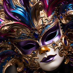 Close up of Mardi Gras mask at Carnival in New Orleans during Mardi Gras. A look at traditional...