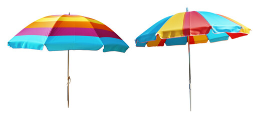 Set of two colorful beach umbrella isolated on transparent or white background, png