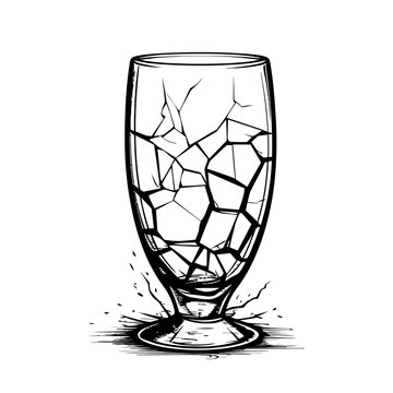 Broken glass cup for drinks. Cracked cup icon. Glass waste concept.