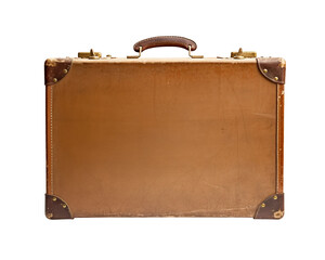 Vintage old brown suitcase isolated on transparent or white background, png