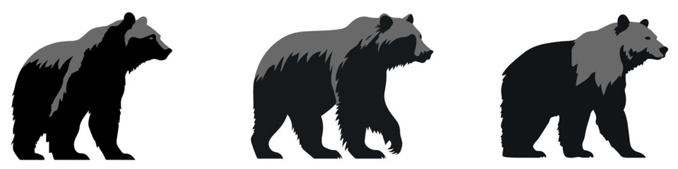 Bear icons set. Bear silhouettes. Black symbols of bear.