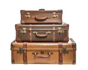 Old suitcases isolated on transparent or white background, png