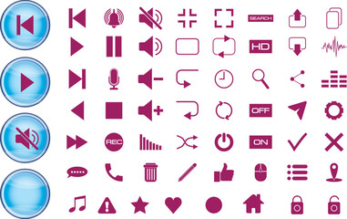 Blue circle button with symbol for website or game user interface.