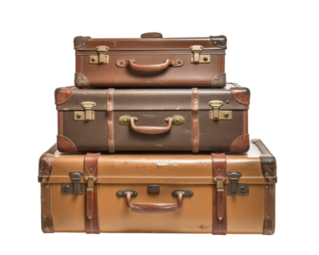 Old suitcases isolated on transparent or white background, png
