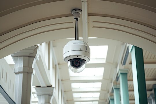 Government owned public building with an overhead security camera
