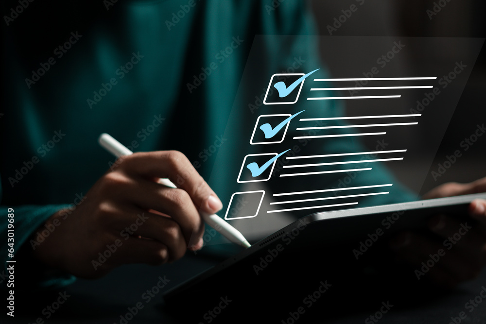 Poster survey form concept. questionnaire with checkboxes, filling survey form online, answer questions of 