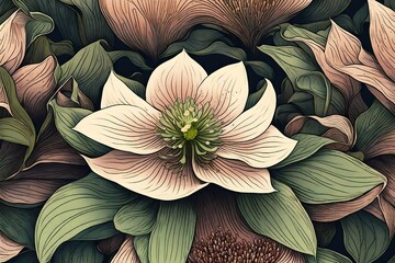 A timeless depiction of a solitary hellebore flower amidst changing surroundings