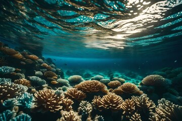 Naklejka na ściany i meble Ocean scenery with corals