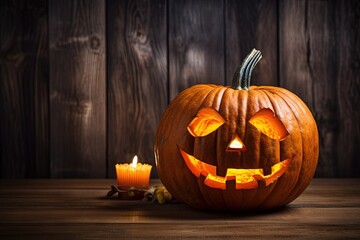 Jack o lantern on wood background for Halloween