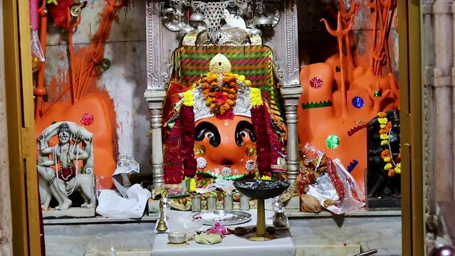 hindu goddess Shri Chamunda Mata statue at ancient temple from different angle