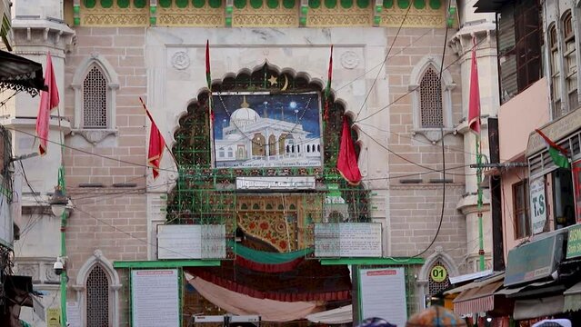 ancient Sufi Tomb of sufi saint Khawaja Moinuddin Chishti dargah with people visiting at day