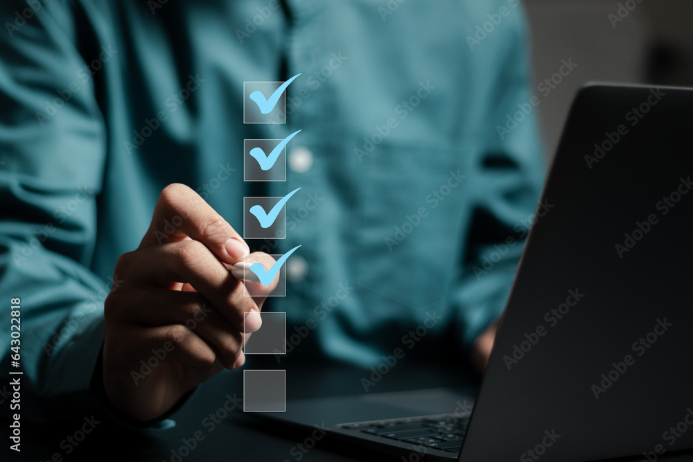 Poster survey form concept. questionnaire with checkboxes, filling survey form online, answer questions of 
