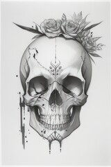 Illustrations tattoo design drawings Skull image.Generative AI