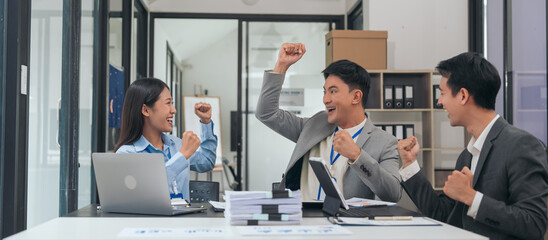 Asian business people teamwork strategy corporate meeting in progress, brainstorming ideas, leadership decision-making executives in conference boardroom, productive people engaged in problem-solving