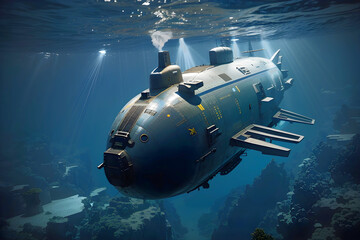 Submarine in the deep blue sea.