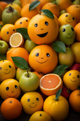 Happy fruits with smiling faces