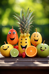 Happy fruits with smiling faces