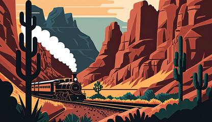 Canyon - Minimalistic flat design landscape illustration. Image for a wallpaper, background, postcard or poster