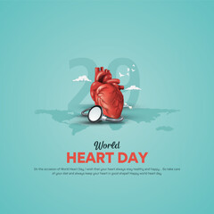 Fototapeta 
World Heart Day concept, heart with a stethoscope and cloud, vector illustration. obraz