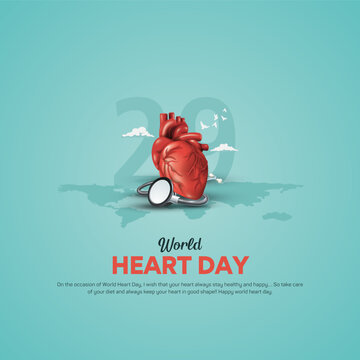 
World Heart Day concept, heart with a stethoscope and cloud, vector illustration.