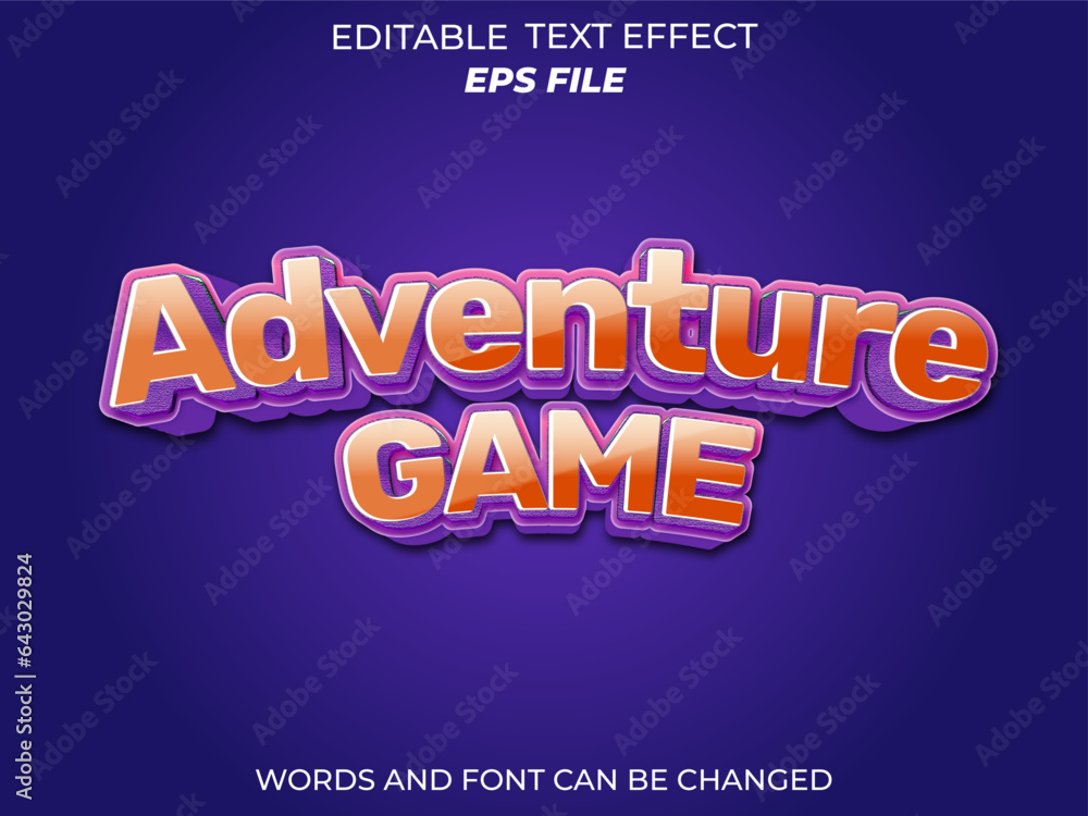 Poster adventure game editable text effect 3d font style use for logo and business brand. vector template