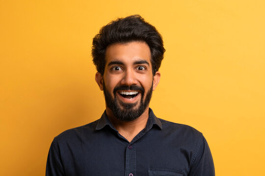 Wow. Closeup Portrait Of Amazed Young Indian Man Looking At Camera