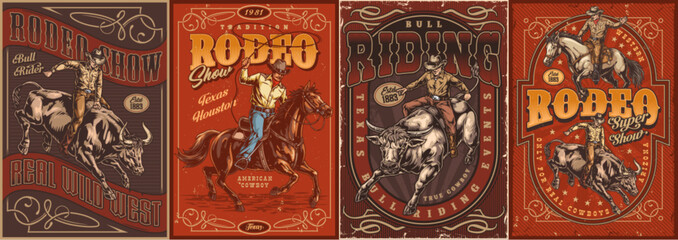 Rodeo show colorful set stickers
