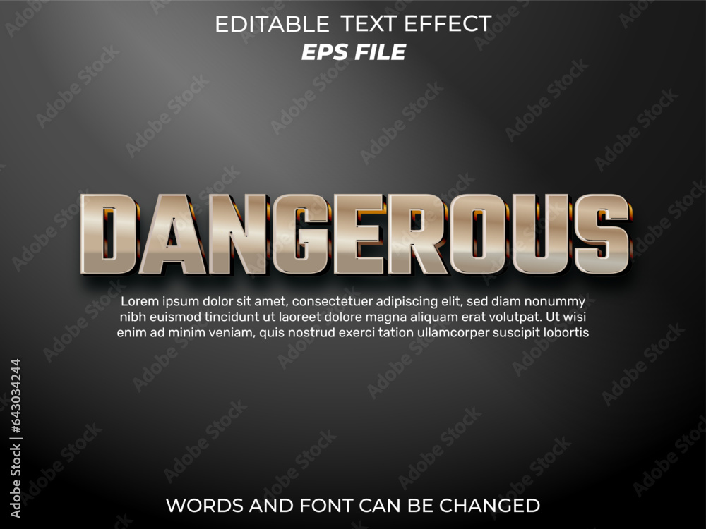 Poster dangerous editable text effect 3d font style use for logo and business brand. vector template