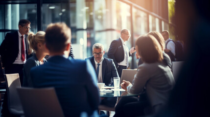 Fototapeta premium businessmen communicate on the sidelines at a conference between meetings. Generative Ai